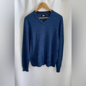 2/60$ DKNY heather‎ blue merino blend V neck knit sweater size Large